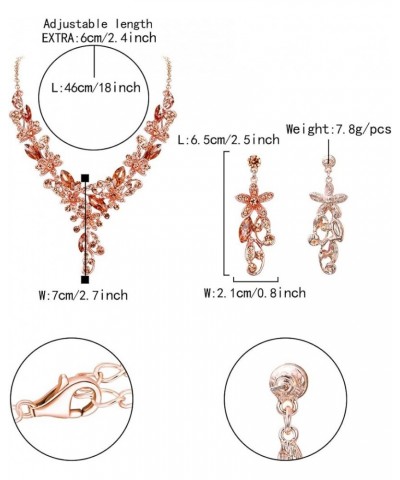 Crystal Floral Jewelry Set for Women Flower Leaf Vine Necklace Earrings Set for Wedding Champagne Color $10.42 Jewelry Sets