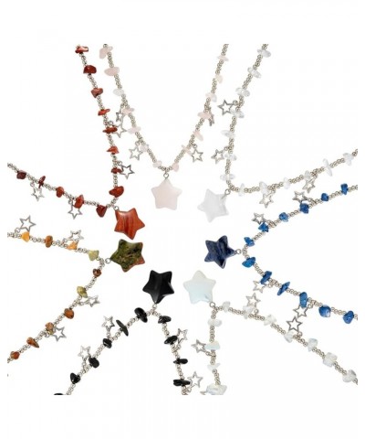 Healing Crystal Star Pendant Necklace Beaded Y2K Choker Necklace for Women Girls Cool Punk Layered Irregular Natural Stone Tu...