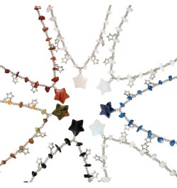 Healing Crystal Star Pendant Necklace Beaded Y2K Choker Necklace for Women Girls Cool Punk Layered Irregular Natural Stone Tu...