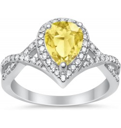 Halo Teardrop Wedding Promise Ring Infinity Accent Round Simulated Cubic Zirconia 925 Sterling Silver Simulated Yellow CZ $17...