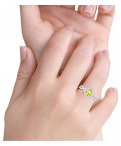 Halo Teardrop Wedding Promise Ring Infinity Accent Round Simulated Cubic Zirconia 925 Sterling Silver Simulated Yellow CZ $17...