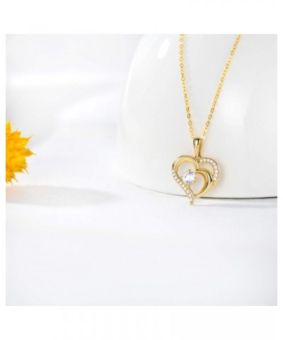 14K Solid Gold Heart Necklace for Women, Real Gold Double Love Hearts Pendant Necklace Delicate Love Jewelry Gifts for Mom, W...