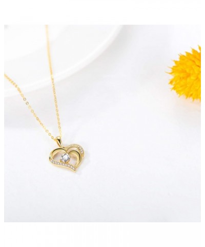 14K Solid Gold Heart Necklace for Women, Real Gold Double Love Hearts Pendant Necklace Delicate Love Jewelry Gifts for Mom, W...