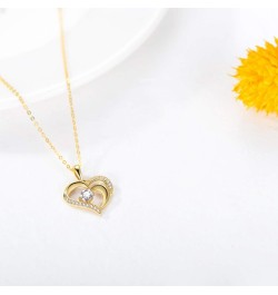 14K Solid Gold Heart Necklace for Women, Real Gold Double Love Hearts Pendant Necklace Delicate Love Jewelry Gifts for Mom, W...