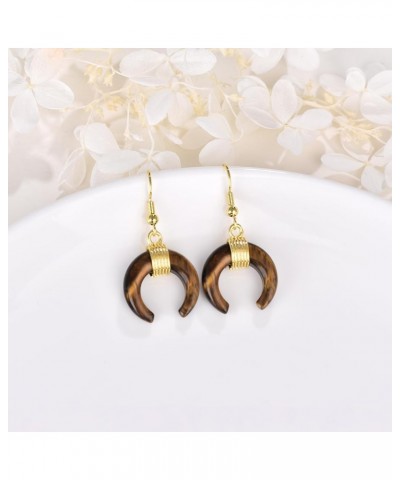 Crescent Moon Earrings Natural Stone Crystal Crescent Half Moon Dangle Earring for Women Fashion Statement Jewelry Gift Tiger...