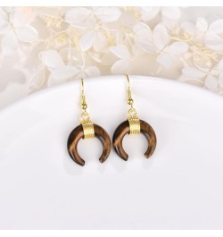 Crescent Moon Earrings Natural Stone Crystal Crescent Half Moon Dangle Earring for Women Fashion Statement Jewelry Gift Tiger...