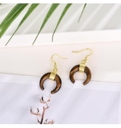 Crescent Moon Earrings Natural Stone Crystal Crescent Half Moon Dangle Earring for Women Fashion Statement Jewelry Gift Tiger...