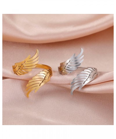 Open Ring with Flying Angel Wings for Women and Men Adjustable Stainless Steel Ring Hip Hop Punk Ring GOLD $6.90 Rings