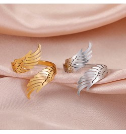 Open Ring with Flying Angel Wings for Women and Men Adjustable Stainless Steel Ring Hip Hop Punk Ring GOLD $6.90 Rings