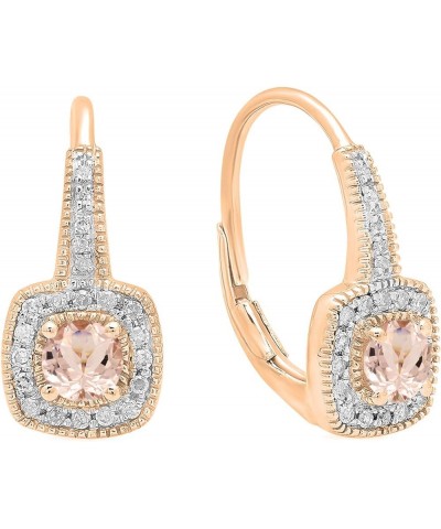 14K 4 MM Round Gemstone & Diamond Ladies Halo Style Dangling Earrings, Rose Gold Morganite $182.59 Earrings