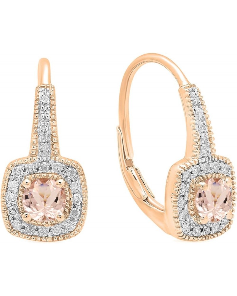 14K 4 MM Round Gemstone & Diamond Ladies Halo Style Dangling Earrings, Rose Gold Morganite $182.59 Earrings