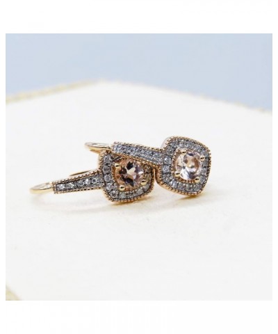 14K 4 MM Round Gemstone & Diamond Ladies Halo Style Dangling Earrings, Rose Gold Morganite $182.59 Earrings