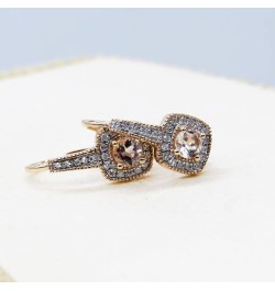 14K 4 MM Round Gemstone & Diamond Ladies Halo Style Dangling Earrings, Rose Gold Morganite $182.59 Earrings