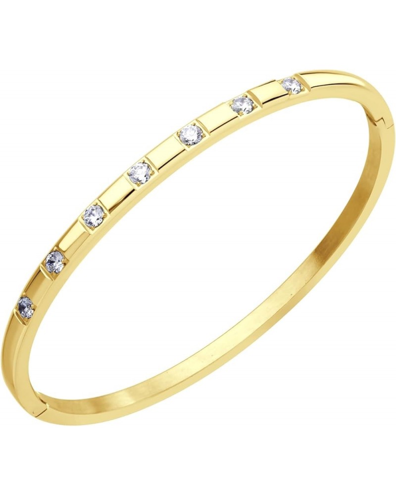 Stainless Steel Thin CZ Cuff Hinged Bangle Bracelet for Women & Girls Gold $9.24 Bracelets