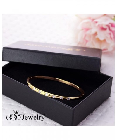 Stainless Steel Thin CZ Cuff Hinged Bangle Bracelet for Women & Girls Gold $9.24 Bracelets