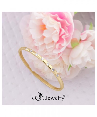 Stainless Steel Thin CZ Cuff Hinged Bangle Bracelet for Women & Girls Gold $9.24 Bracelets