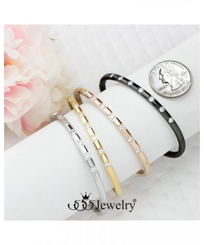 Stainless Steel Thin CZ Cuff Hinged Bangle Bracelet for Women & Girls Gold $9.24 Bracelets