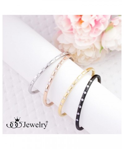 Stainless Steel Thin CZ Cuff Hinged Bangle Bracelet for Women & Girls Gold $9.24 Bracelets