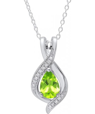 9X6 mm Pear Gemstone & Round White Diamond Ladies Teardrop Pendant (Silver Chain Included), 18K Gold Peridot White Gold $177....