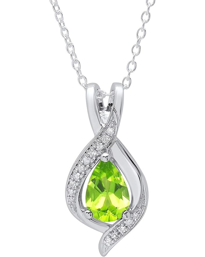 9X6 mm Pear Gemstone & Round White Diamond Ladies Teardrop Pendant (Silver Chain Included), 18K Gold Peridot White Gold $177....