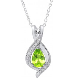 9X6 mm Pear Gemstone & Round White Diamond Ladies Teardrop Pendant (Silver Chain Included), 18K Gold Peridot White Gold $177....