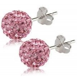 Sterling Silver Sparkling Crystal 12mm Round Ball Stud Earrings Pink $13.20 Earrings