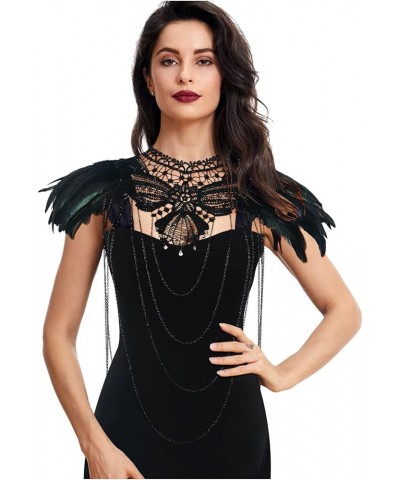 Real Black Feather Harness Lace Collar Necklace Bib Halloween Z-black-01 $14.99 Necklaces