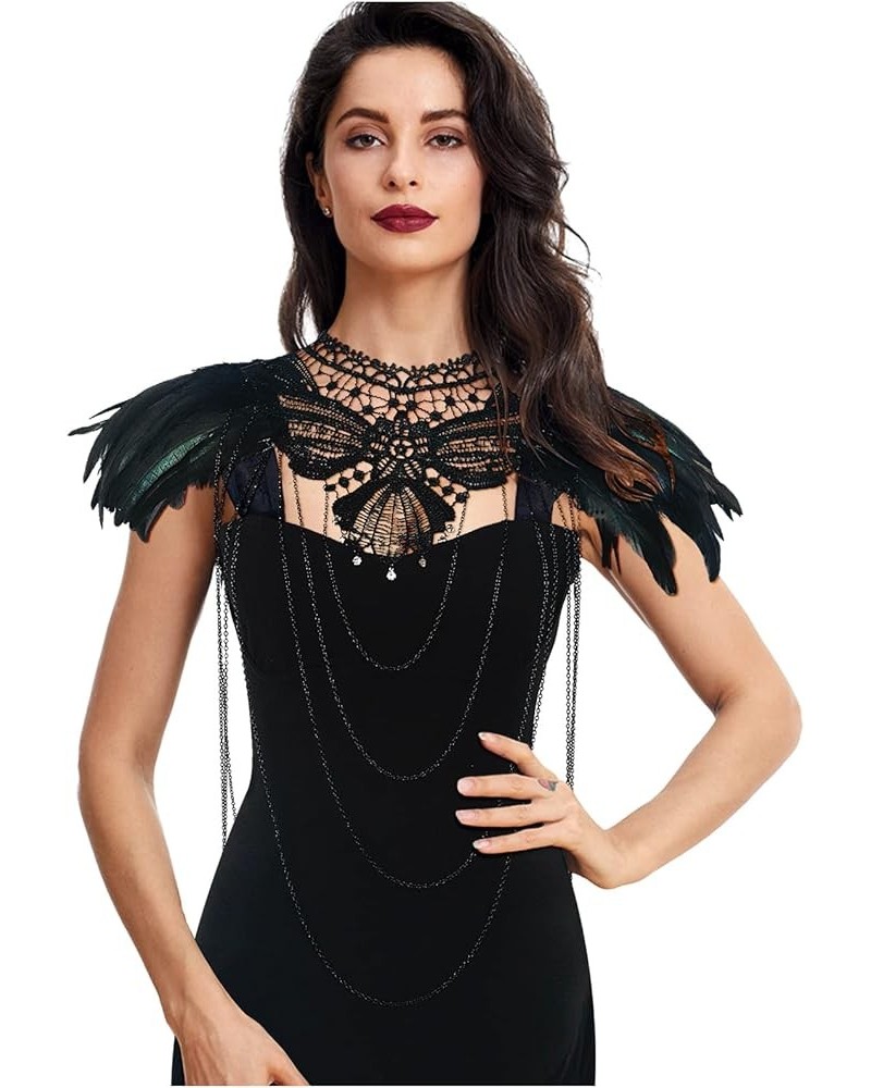 Real Black Feather Harness Lace Collar Necklace Bib Halloween Z-black-01 $14.99 Necklaces