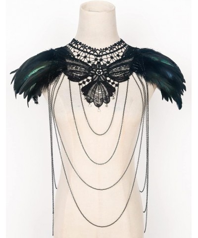 Real Black Feather Harness Lace Collar Necklace Bib Halloween Z-black-01 $14.99 Necklaces