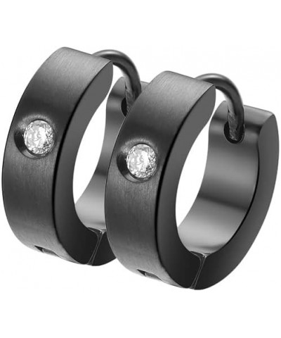 Small Huggie Hoop Earrings for Women Brushed Black Cubic Zirconia $8.54 Earrings