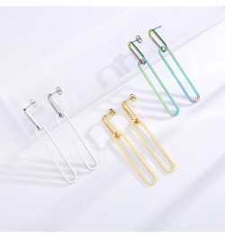 Geometric Gold Silver Long Dangle Earrings Dangling Women Rectangle Chain Link Drop Dangly Wedding Guest Earring Simple Forma...