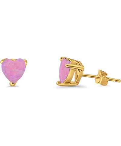 7mm Heart Solitaire Stud Earrings 925 Sterling Silver Created Opal Yellow Tone, Lab Pink Opal $11.34 Earrings