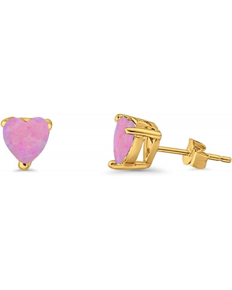 7mm Heart Solitaire Stud Earrings 925 Sterling Silver Created Opal Yellow Tone, Lab Pink Opal $11.34 Earrings