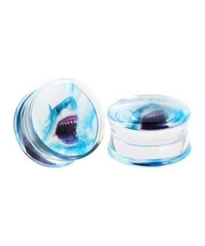 Great White Shark Ear Gauges - Pair of Acrylic Double Flared Plugs - 11 Size Options 9/16" (14mm) $10.59 Body Jewelry