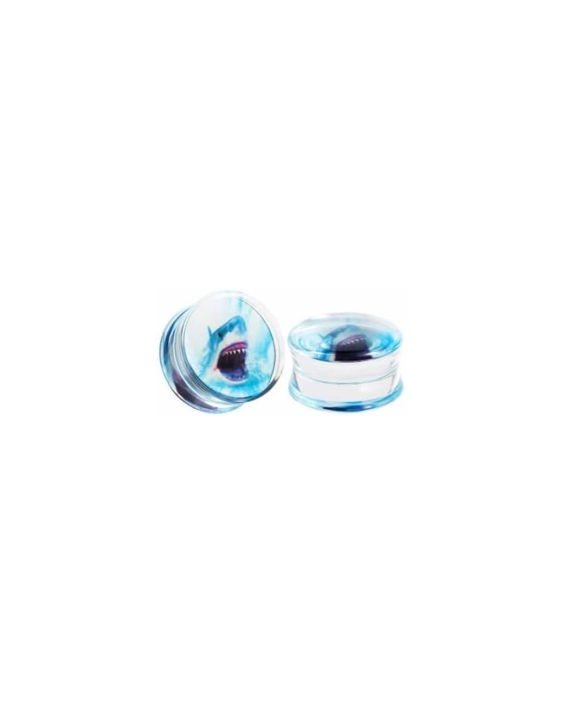 Great White Shark Ear Gauges - Pair of Acrylic Double Flared Plugs - 11 Size Options 9/16" (14mm) $10.59 Body Jewelry