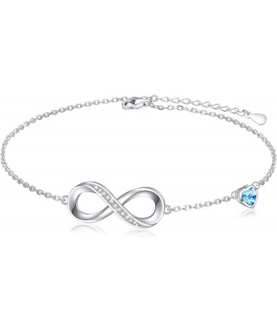 Anklet for Women S925 Sterling Silver Adjustable Foot Heart Infinity Ankle Bracelet Anklets Blue $8.09 Anklets