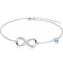 Anklet for Women S925 Sterling Silver Adjustable Foot Heart Infinity Ankle Bracelet Anklets Blue $8.09 Anklets