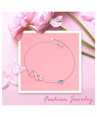 Anklet for Women S925 Sterling Silver Adjustable Foot Heart Infinity Ankle Bracelet Anklets Blue $8.09 Anklets