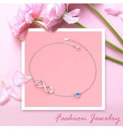 Anklet for Women S925 Sterling Silver Adjustable Foot Heart Infinity Ankle Bracelet Anklets Blue $8.09 Anklets