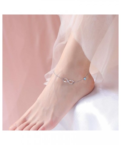 Anklet for Women S925 Sterling Silver Adjustable Foot Heart Infinity Ankle Bracelet Anklets Blue $8.09 Anklets