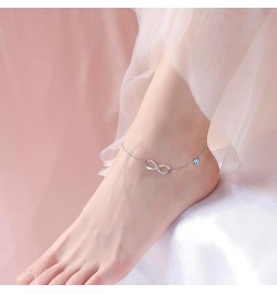 Anklet for Women S925 Sterling Silver Adjustable Foot Heart Infinity Ankle Bracelet Anklets Blue $8.09 Anklets