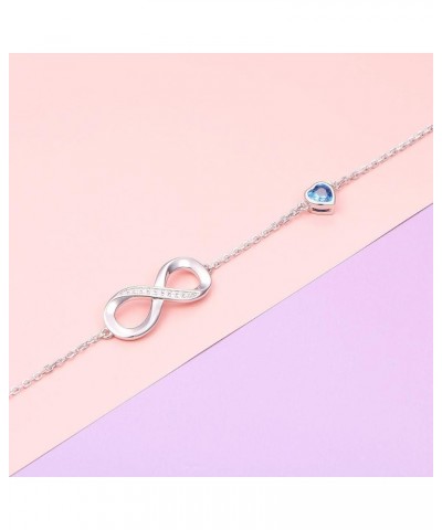 Anklet for Women S925 Sterling Silver Adjustable Foot Heart Infinity Ankle Bracelet Anklets Blue $8.09 Anklets