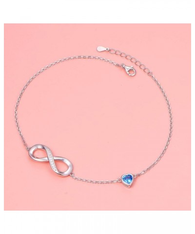 Anklet for Women S925 Sterling Silver Adjustable Foot Heart Infinity Ankle Bracelet Anklets Blue $8.09 Anklets