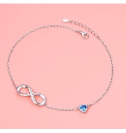 Anklet for Women S925 Sterling Silver Adjustable Foot Heart Infinity Ankle Bracelet Anklets Blue $8.09 Anklets