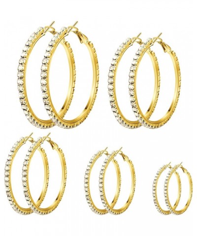 5 Pairs Large Crystal Hoop Earrings Set Big Shiny 3-7 cm Round Party Earrings Lightweight Rhinestone Hoop Earrings for Women ...