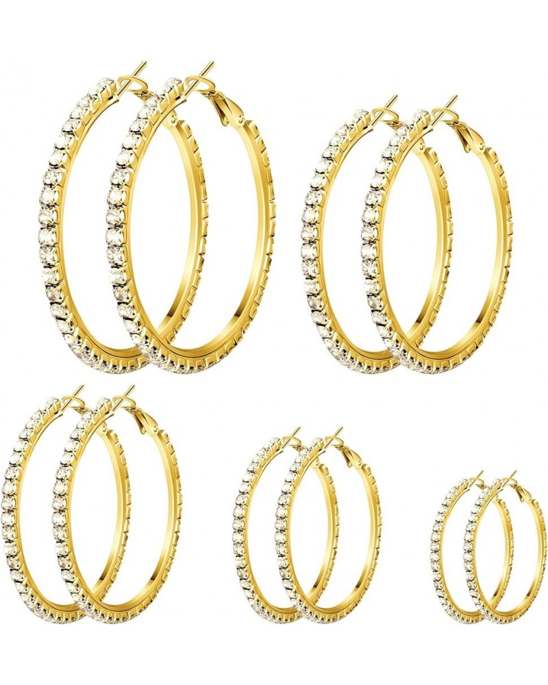 5 Pairs Large Crystal Hoop Earrings Set Big Shiny 3-7 cm Round Party Earrings Lightweight Rhinestone Hoop Earrings for Women ...