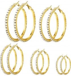 5 Pairs Large Crystal Hoop Earrings Set Big Shiny 3-7 cm Round Party Earrings Lightweight Rhinestone Hoop Earrings for Women ...