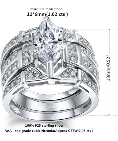 Trio Sterling Silver Cubic Zirconia CZ Marquise Wedding Ring Set Anniversary for Women $26.99 Sets