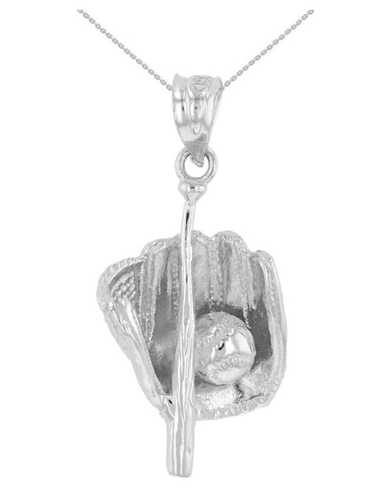 Fine 925 Sterling Silver Baseball, Bat and Glove Sports Pendant Necklace 16.0 Inches $15.29 Necklaces