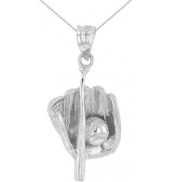 Fine 925 Sterling Silver Baseball, Bat and Glove Sports Pendant Necklace 16.0 Inches $15.29 Necklaces